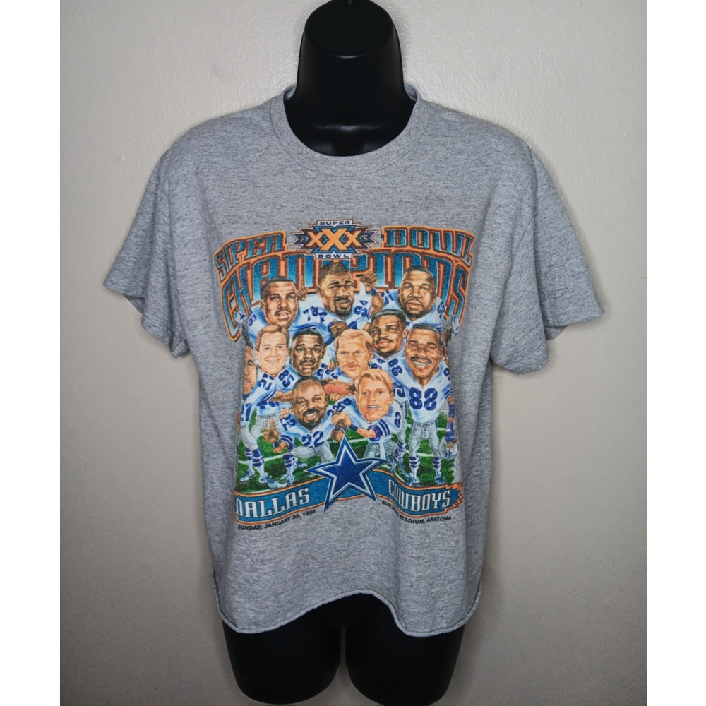 DALLAS COWBOYS Superbowl 30 Women's Medium Cropped NFL T-shirt Retro Gray Gildan